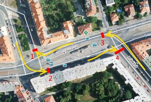 Nebezpečné přechody pro chodce v ulici V Olšinách