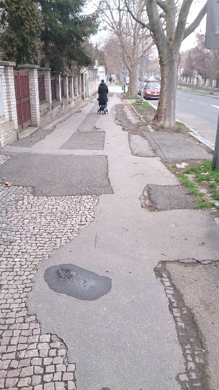 Dezolátním stav chodníku v ulicích Soběslavská a Šrobárova