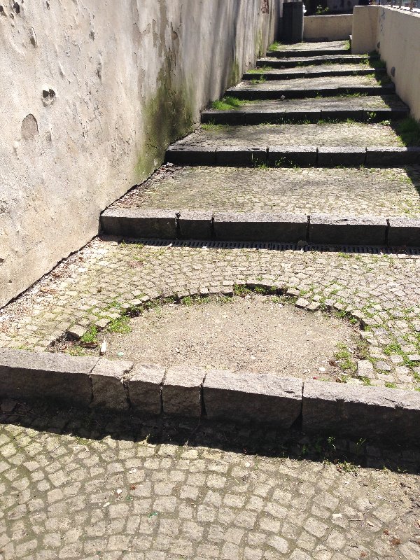 Díry ve schodišti podél Olšanských hřbitovů